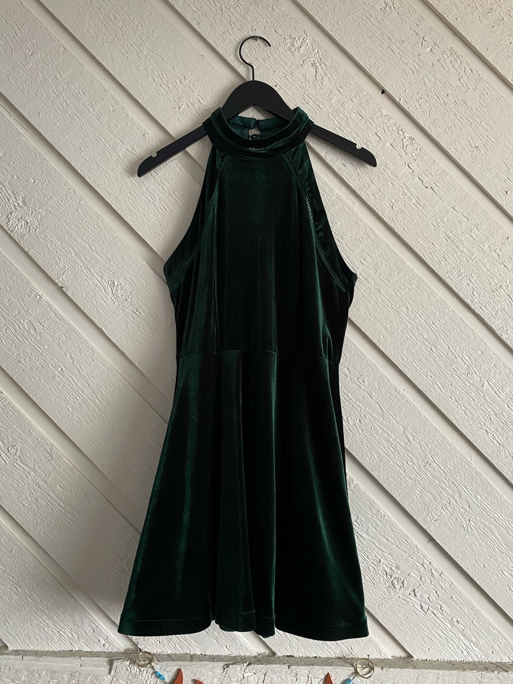 Green Velvet Halter Top Dress
